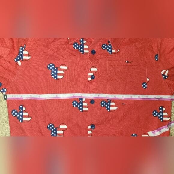 Disney Mickey Mouse Americana Pajama Romper Red  Button Front Hip Pockets Medium - Picture 8 of 10